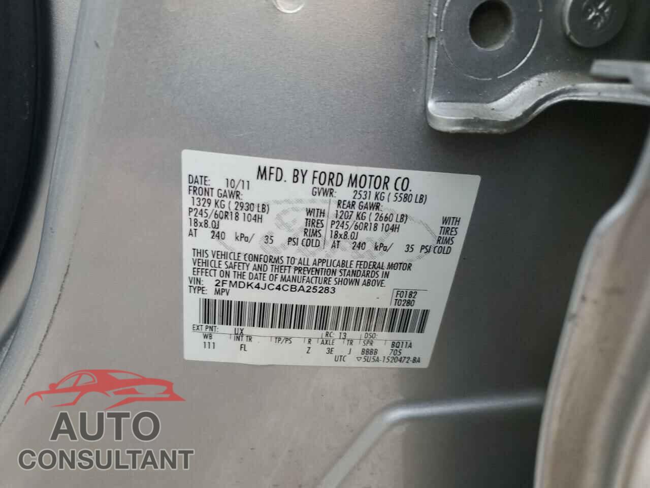 FORD EDGE 2012 - 2FMDK4JC4CBA25283