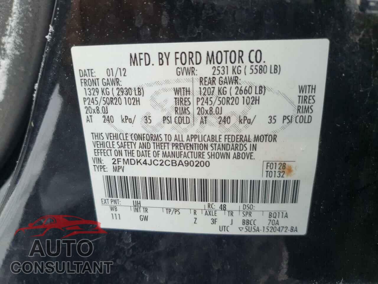 FORD EDGE 2012 - 2FMDK4JC2CBA90200