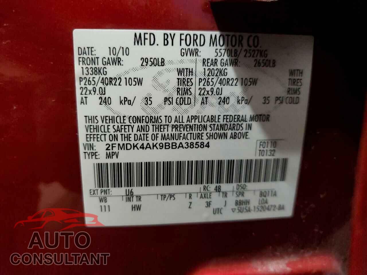 FORD EDGE 2011 - 2FMDK4AK9BBA38584