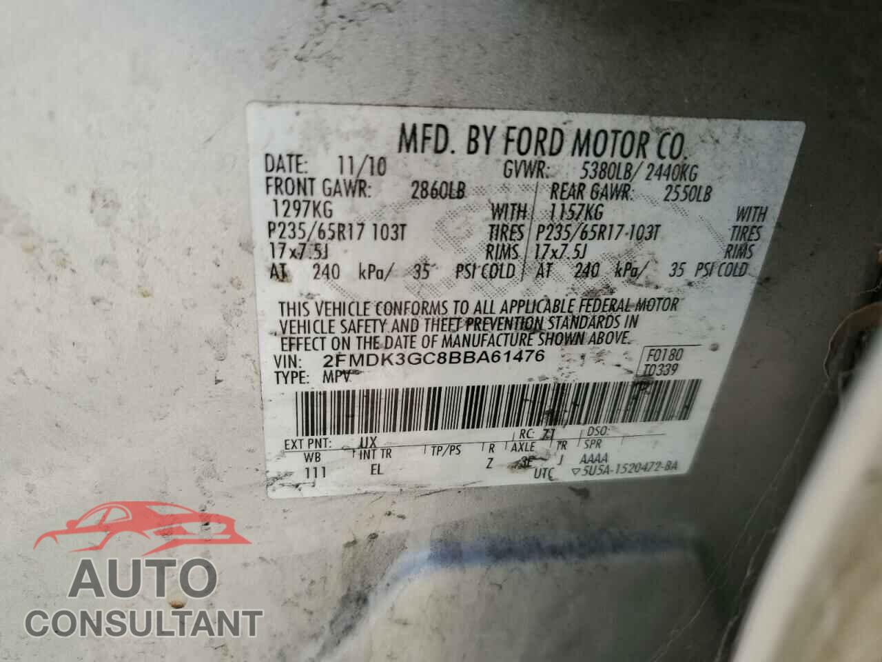 FORD EDGE 2011 - 2FMDK3GC8BBA61476