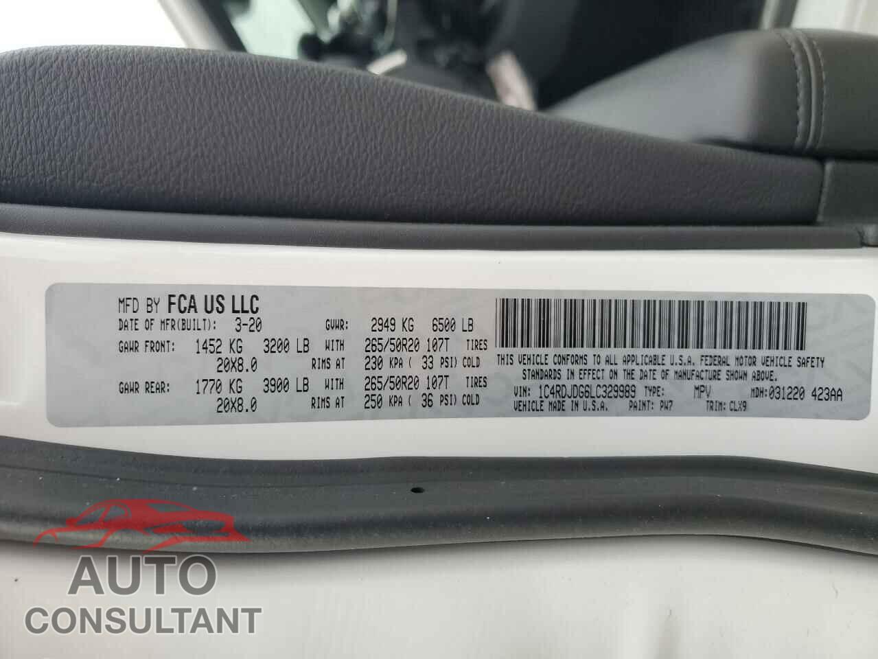 DODGE DURANGO 2020 - 1C4RDJDG6LC329989