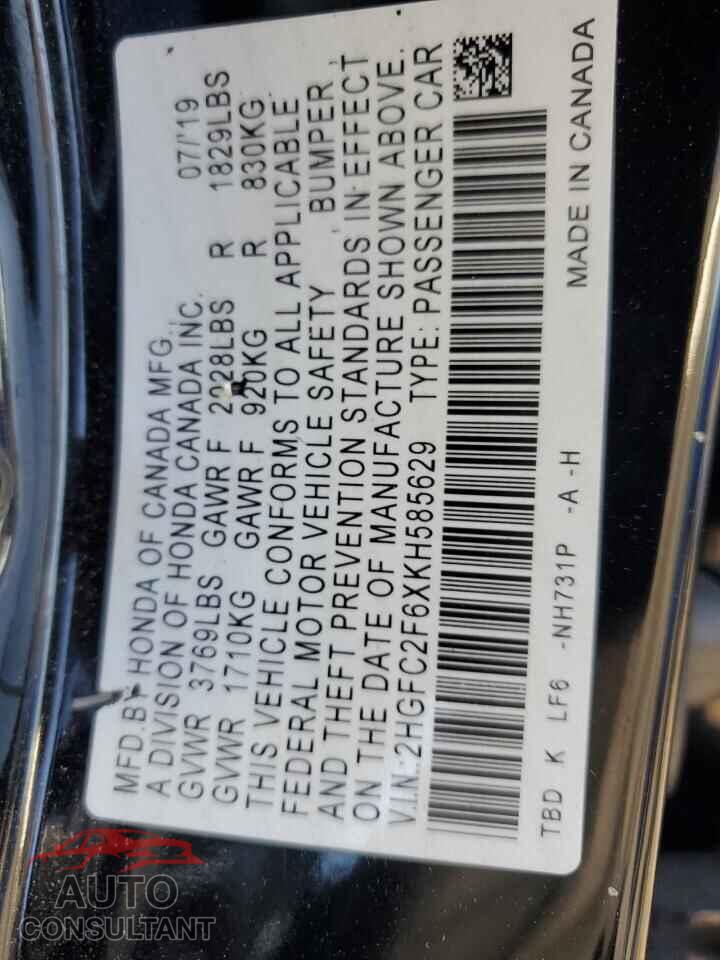 HONDA CIVIC 2019 - 2HGFC2F6XKH585629