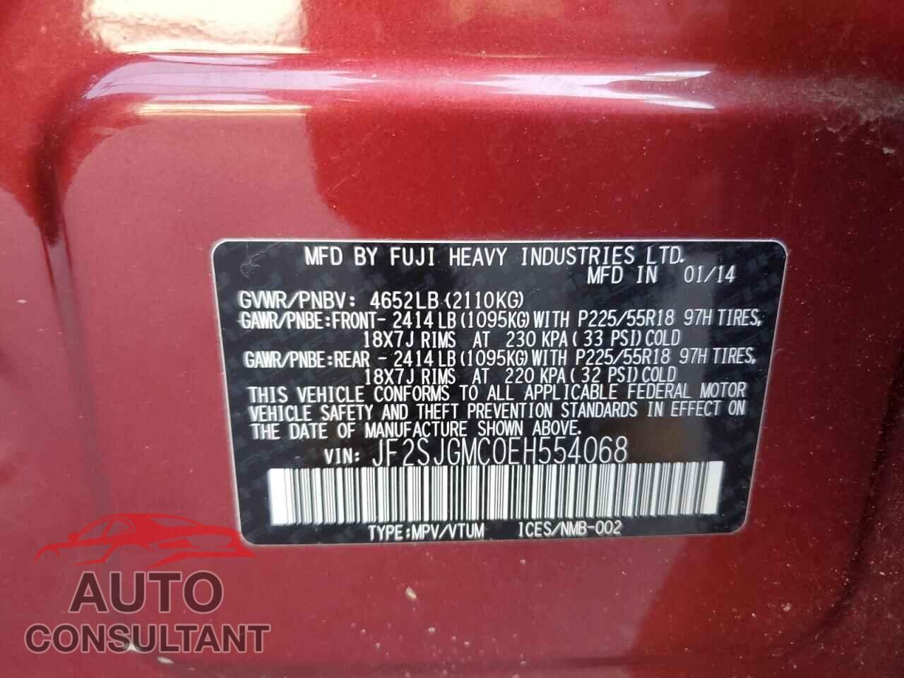SUBARU FORESTER 2014 - JF2SJGMC0EH554068