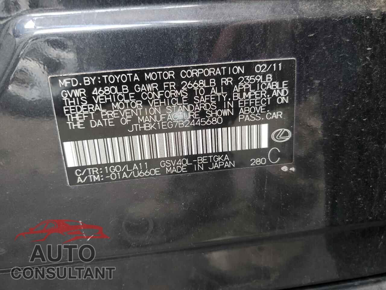 LEXUS ES350 2011 - JTHBK1EG7B2445680