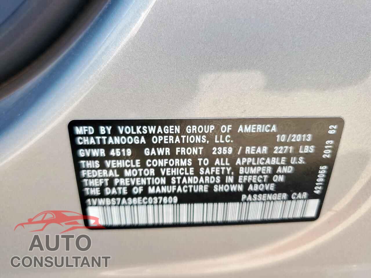 VOLKSWAGEN PASSAT 2014 - 1VWBS7A36EC037609