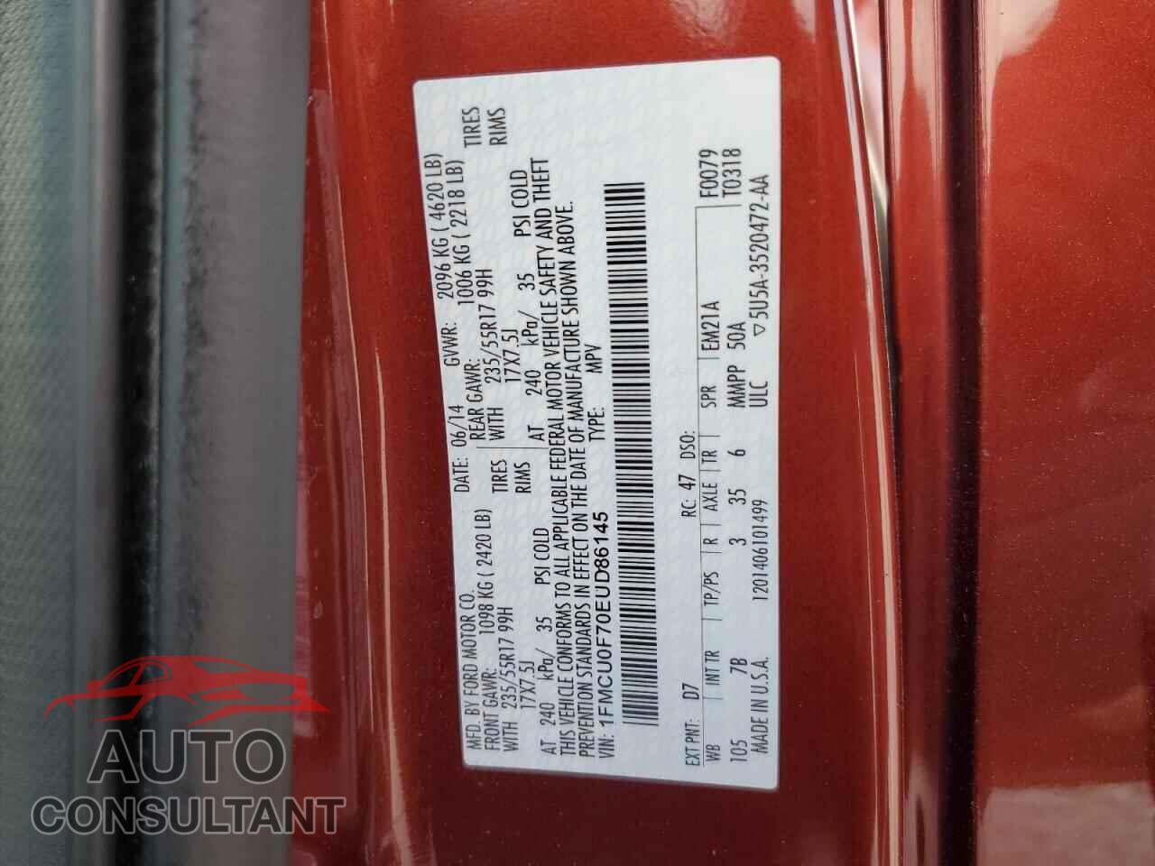 FORD ESCAPE 2014 - 1FMCU0F70EUD86145