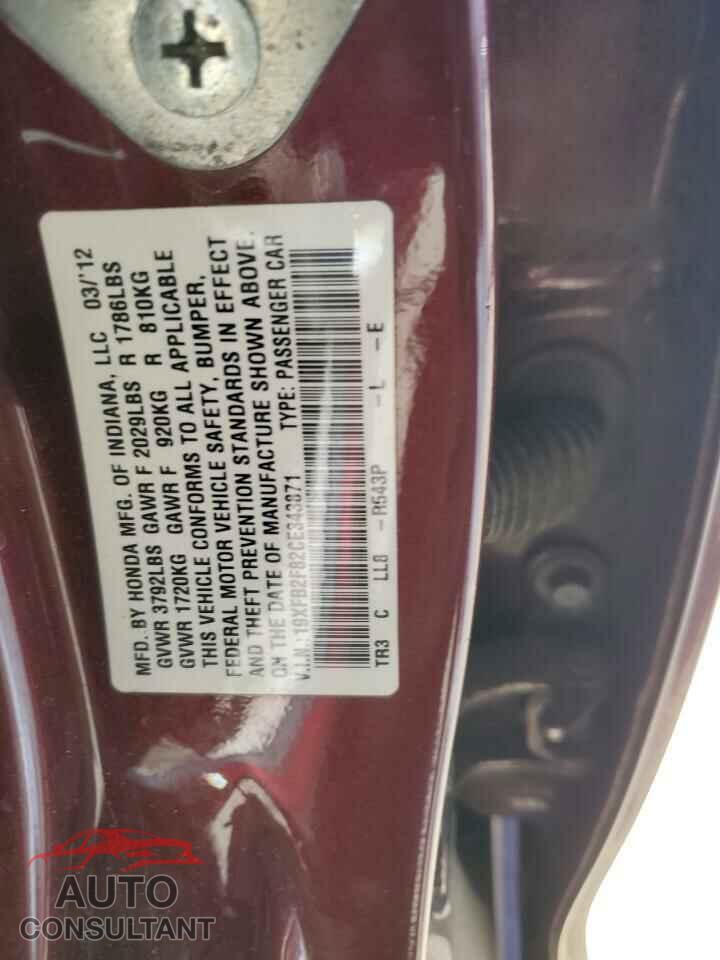 HONDA CIVIC 2012 - 19XFB2F82CE343871