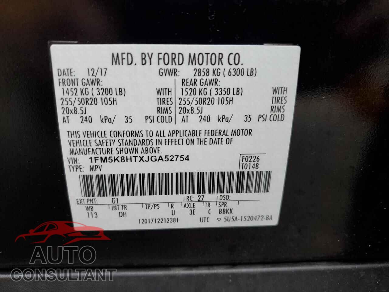 FORD EXPLORER 2018 - 1FM5K8HTXJGA52754