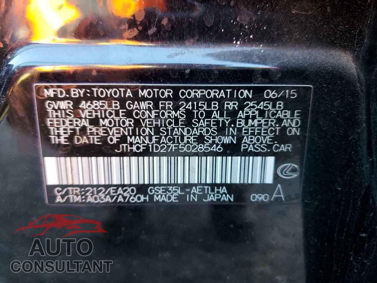 LEXUS IS 2015 - JTHCF1D27F5028546