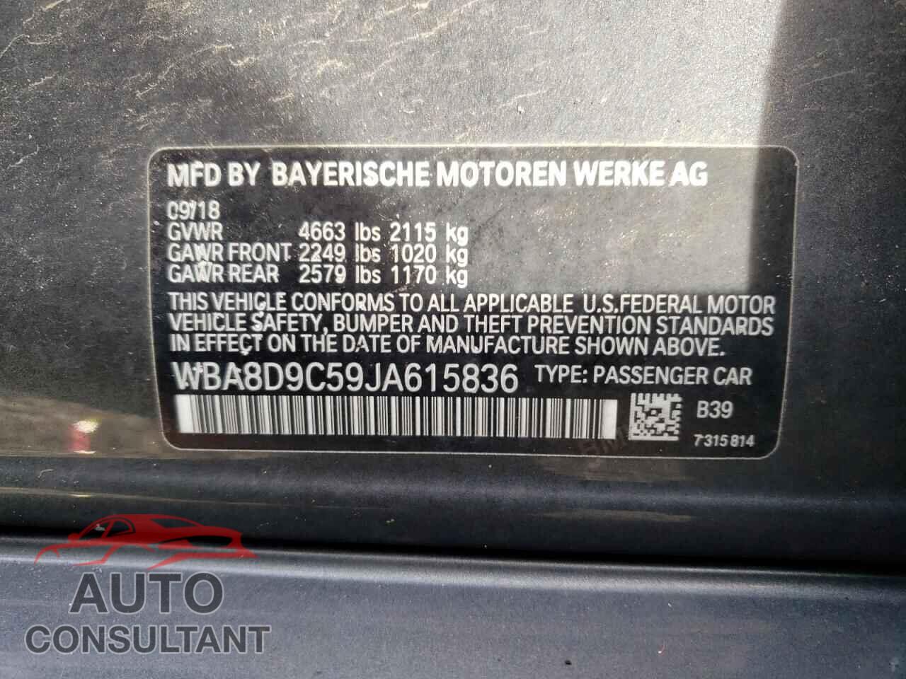 BMW 3 SERIES 2018 - WBA8D9C59JA615836
