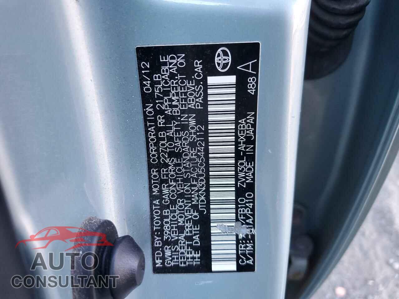 TOYOTA PRIUS 2012 - JTDKN3DU5C5442112