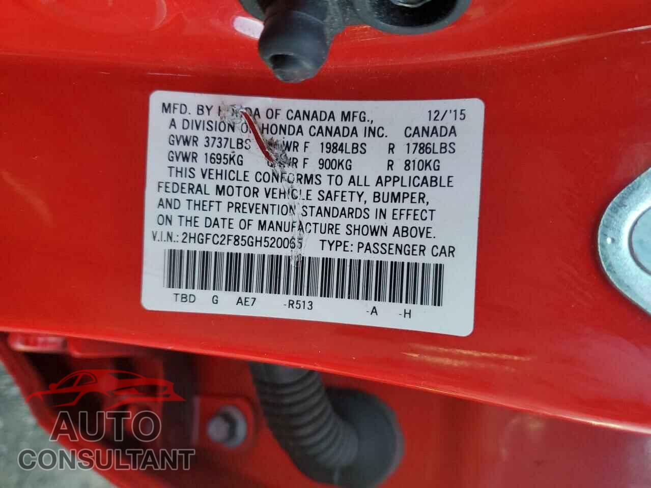 HONDA CIVIC 2016 - 2HGFC2F85GH520065