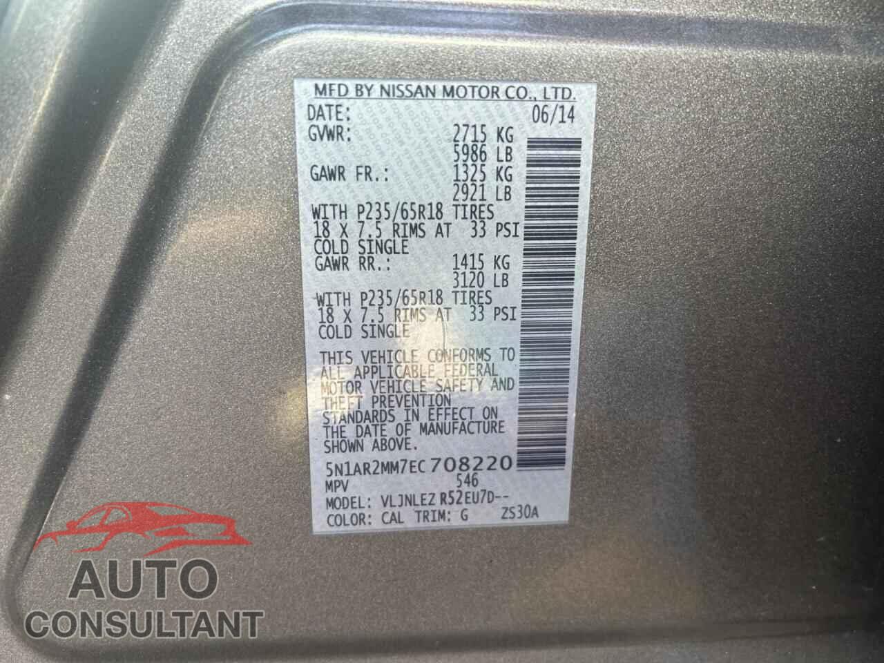 NISSAN PATHFINDER 2014 - 5N1AR2MM7EC708220