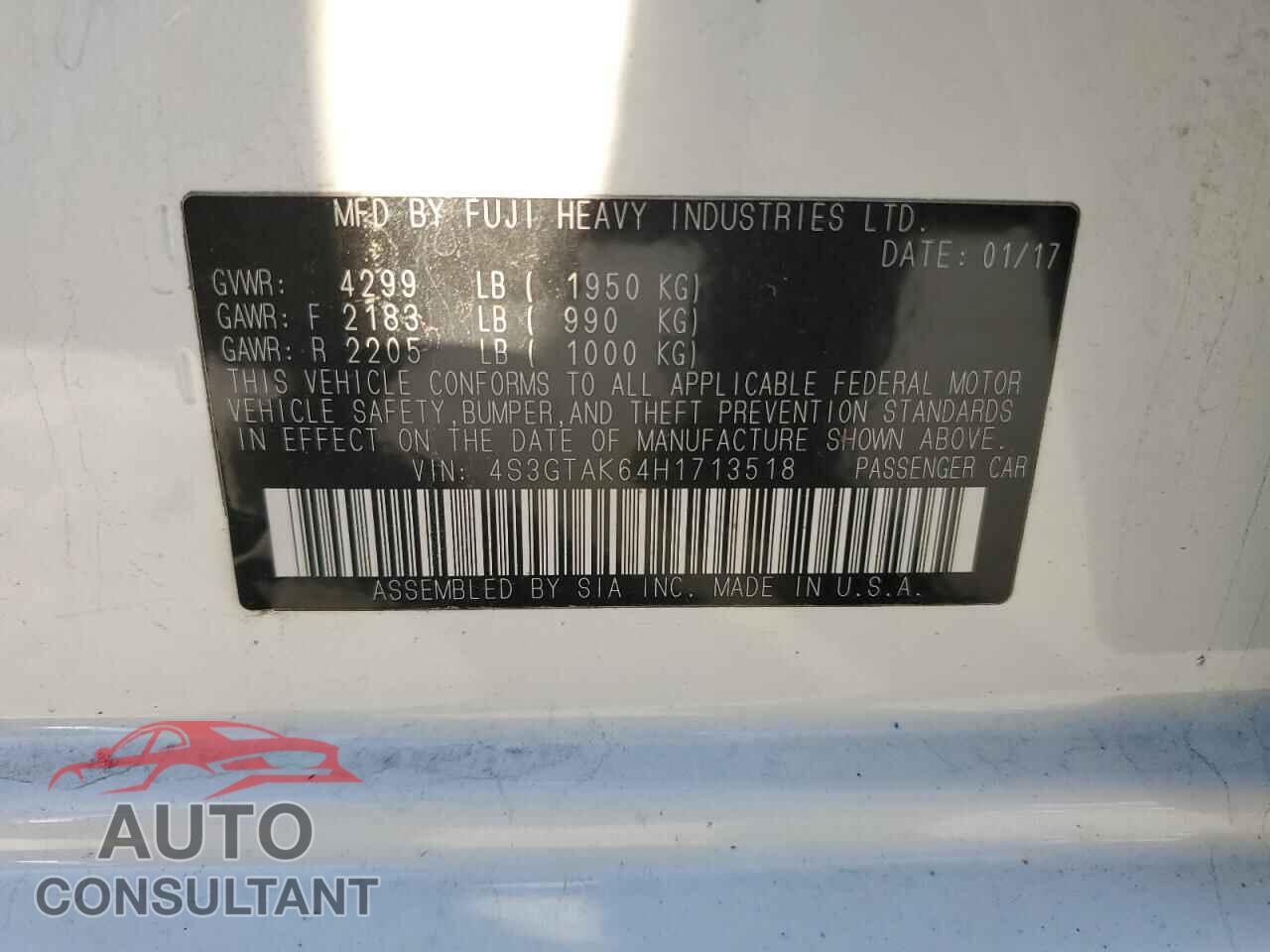 SUBARU IMPREZA 2017 - 4S3GTAK64H1713518
