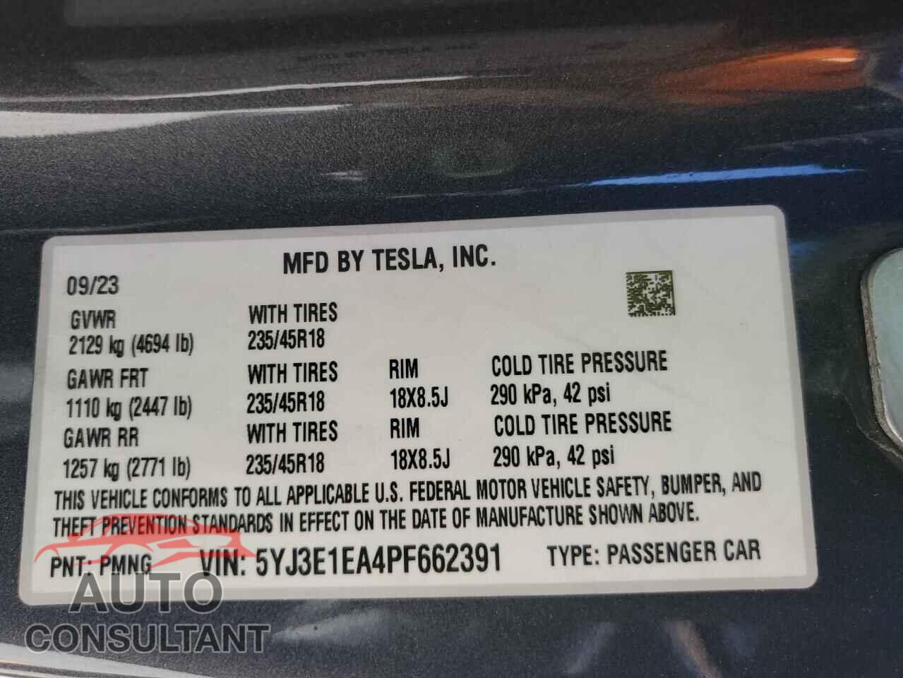 TESLA MODEL 3 2023 - 5YJ3E1EA4PF662391