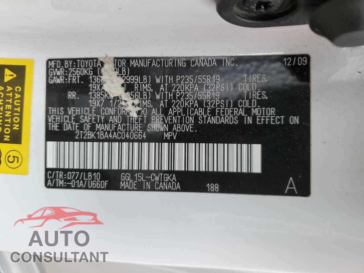LEXUS RX350 2010 - 2T2BK1BA4AC040664