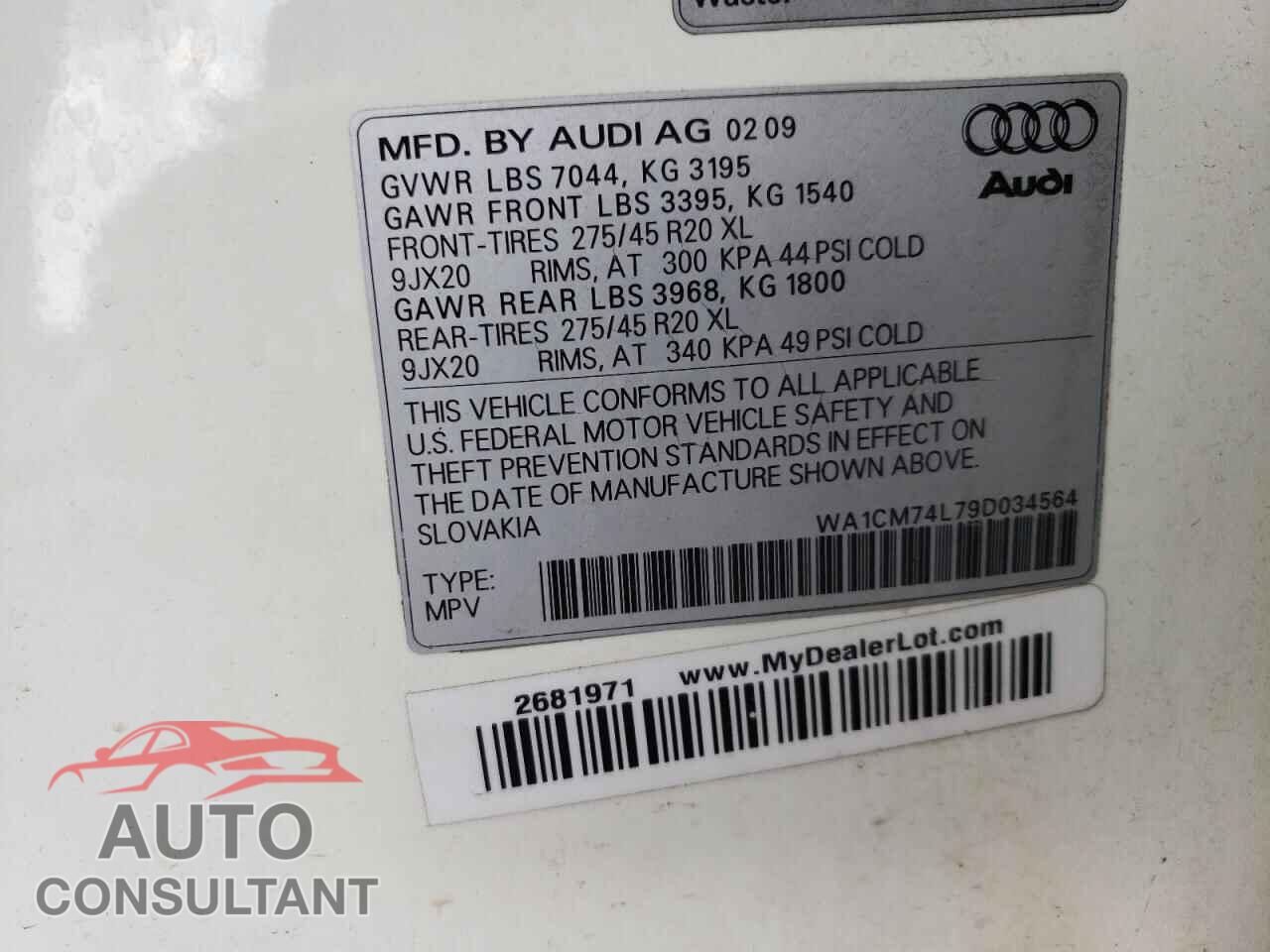 AUDI Q7 2009 - WA1CM74L79D034564