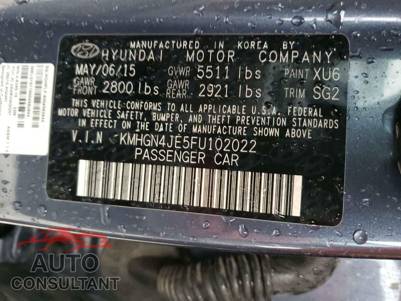HYUNDAI GENESIS 2015 - KMHGN4JE5FU102022