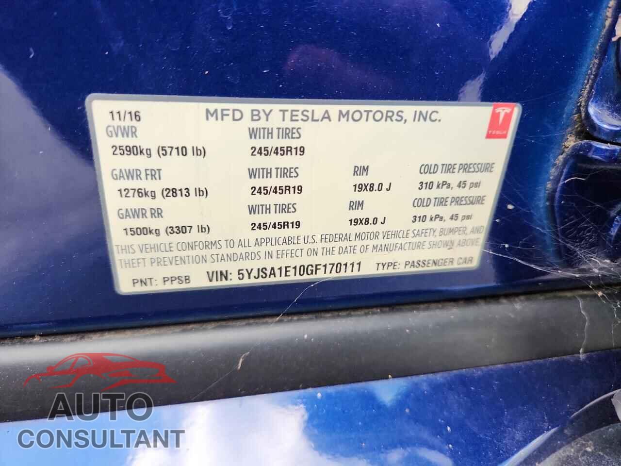 TESLA MODEL S 2016 - 5YJSA1E10GF170111