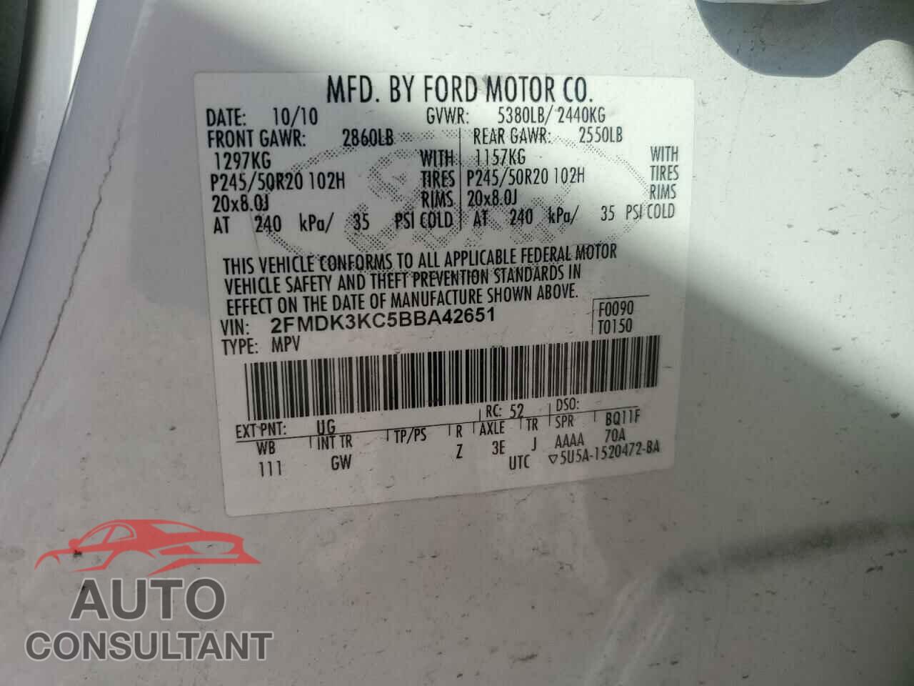 FORD EDGE 2011 - 2FMDK3KC5BBA42651