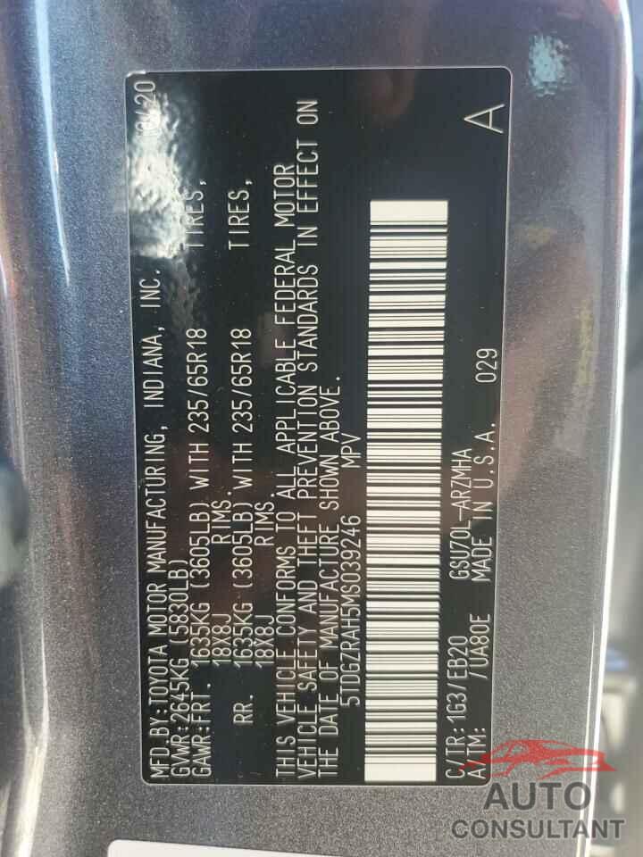 TOYOTA HIGHLANDER 2021 - 5TDGZRAH5MS039246