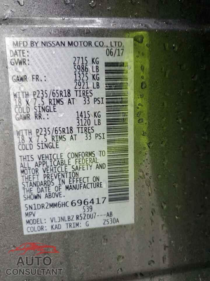 NISSAN PATHFINDER 2017 - 5N1DR2MM6HC696417