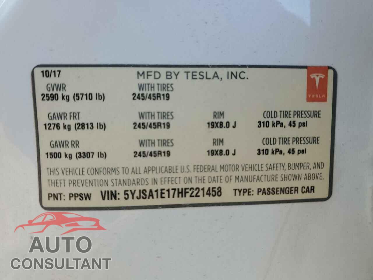 TESLA MODEL S 2017 - 5YJSA1E17HF221458