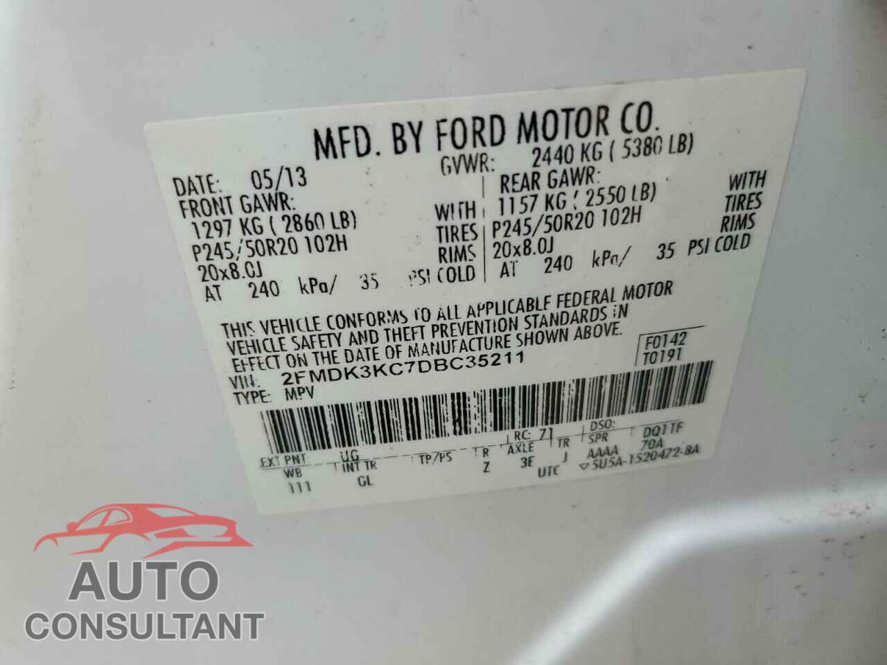 FORD EDGE 2013 - 2FMDK3KC7DBC35211