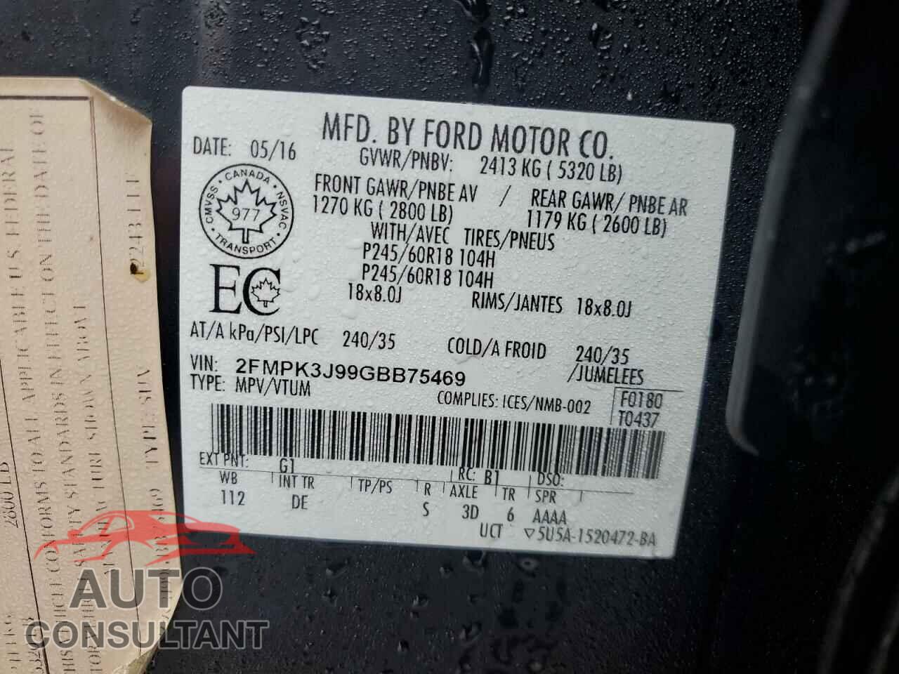 FORD EDGE 2016 - 2FMPK3J99GBB75469