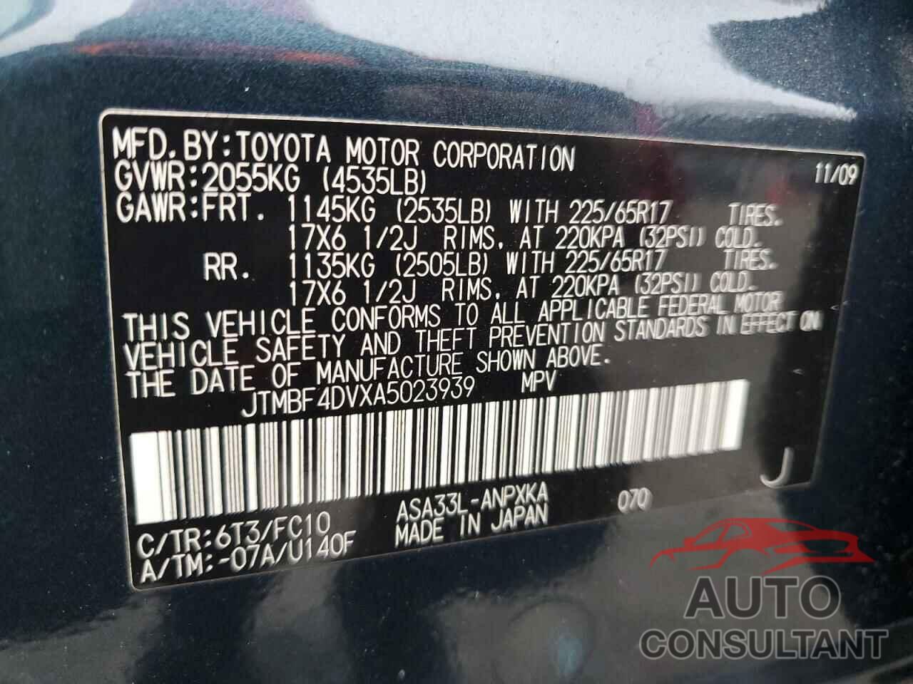 TOYOTA RAV4 2010 - JTMBF4DVXA5023939