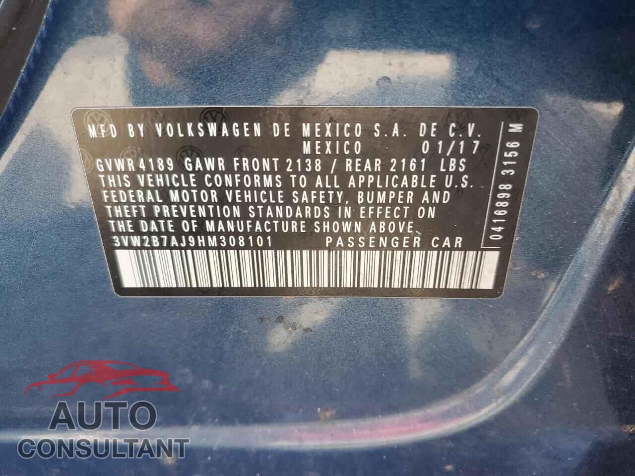 VOLKSWAGEN JETTA 2017 - 3VW2B7AJ9HM308101