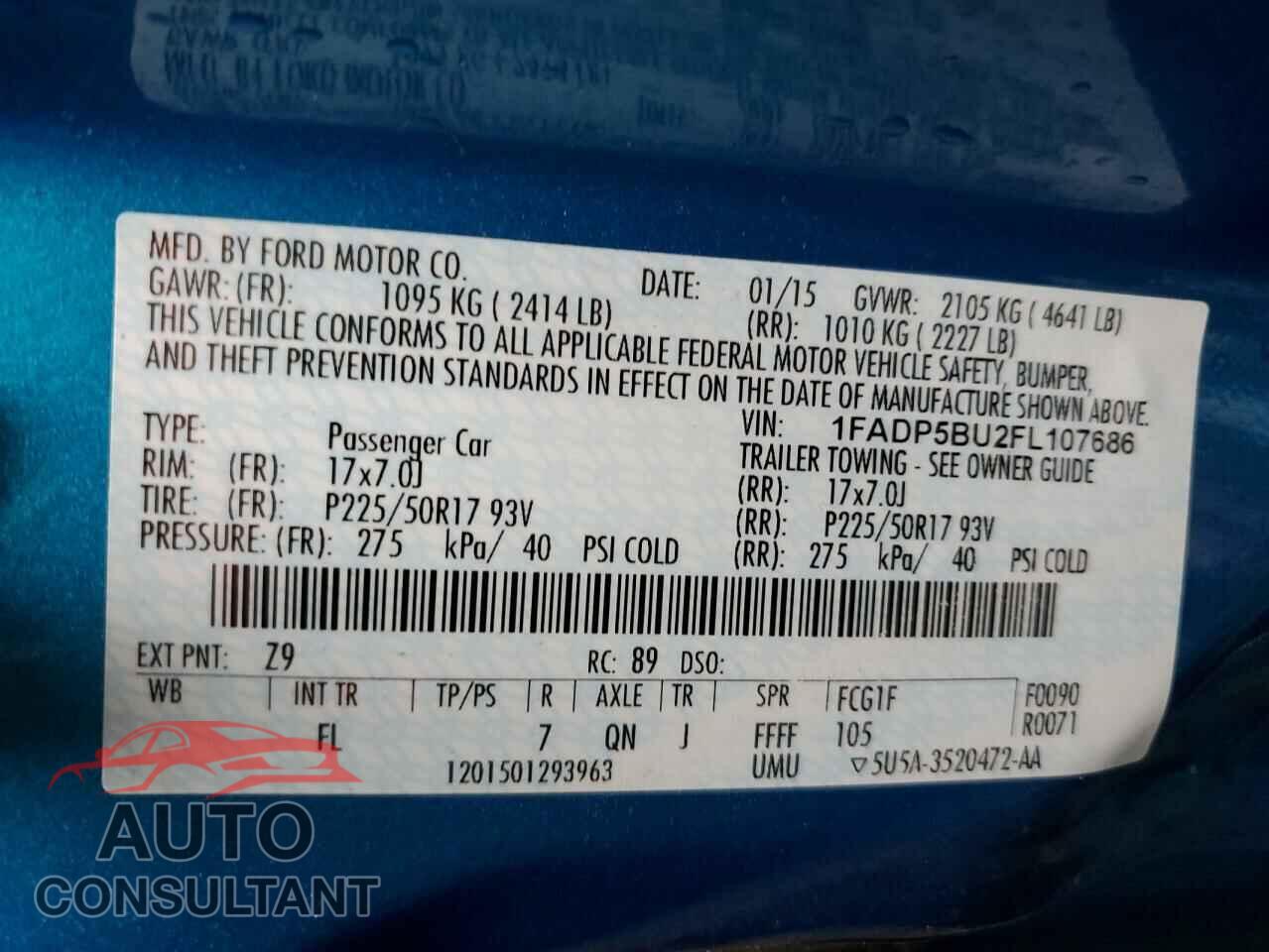 FORD CMAX 2015 - 1FADP5BU2FL107686
