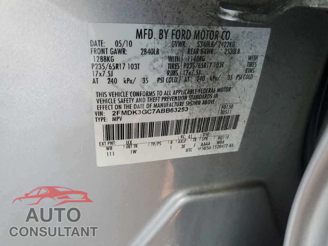 FORD EDGE 2010 - 2FMDK3GC7ABB63253