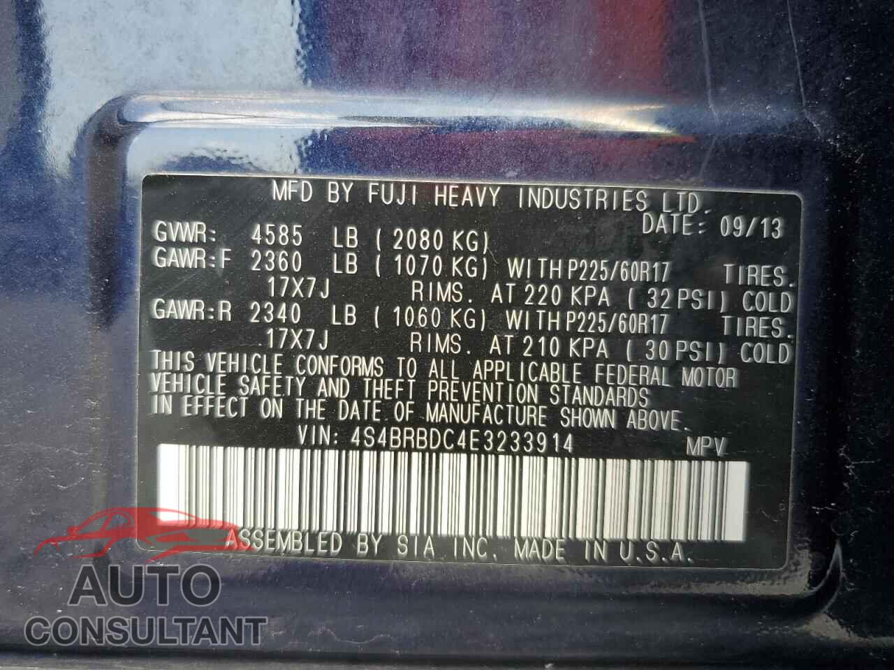 SUBARU OUTBACK 2014 - 4S4BRBDC4E3233914