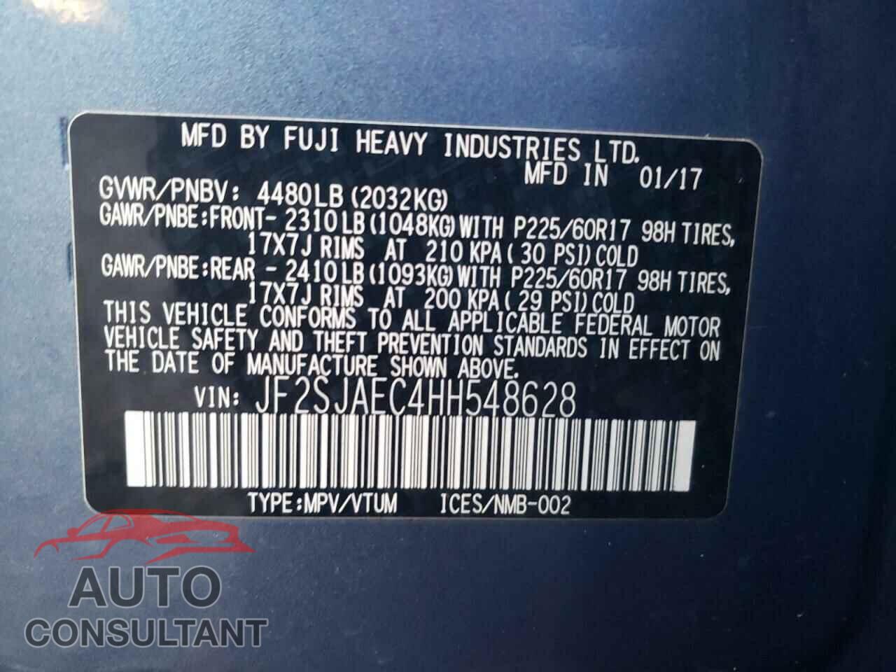 SUBARU FORESTER 2017 - JF2SJAEC4HH548628