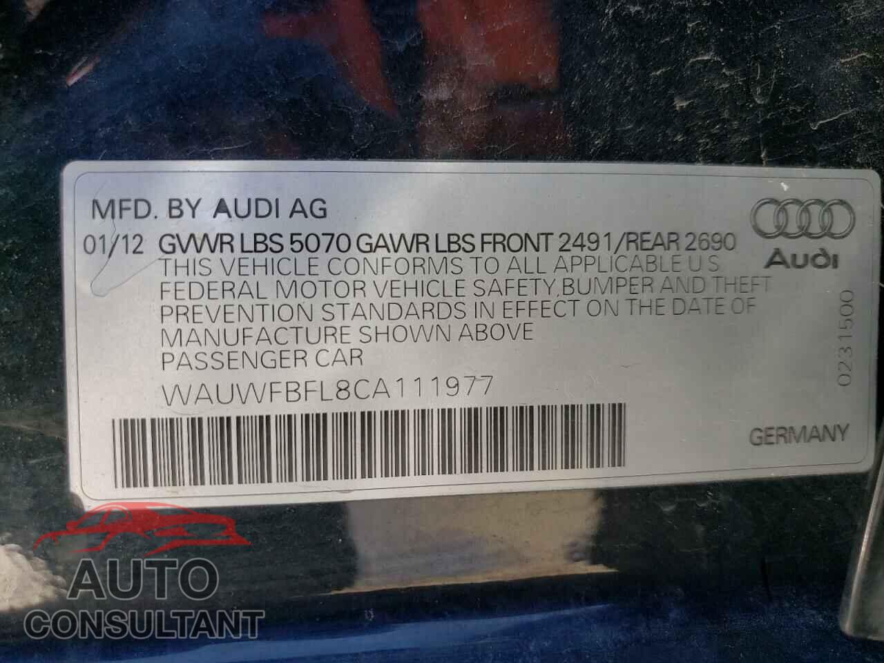 AUDI A4 2012 - WAUWFBFL8CA111977
