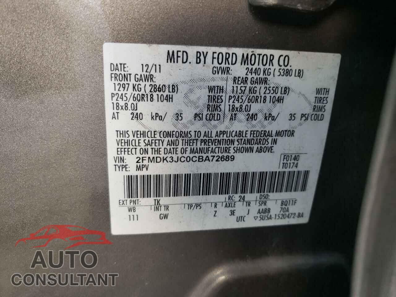 FORD EDGE 2012 - 2FMDK3JC0CBA72689