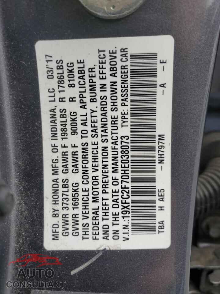 HONDA CIVIC 2017 - 19XFC2F70HE038073