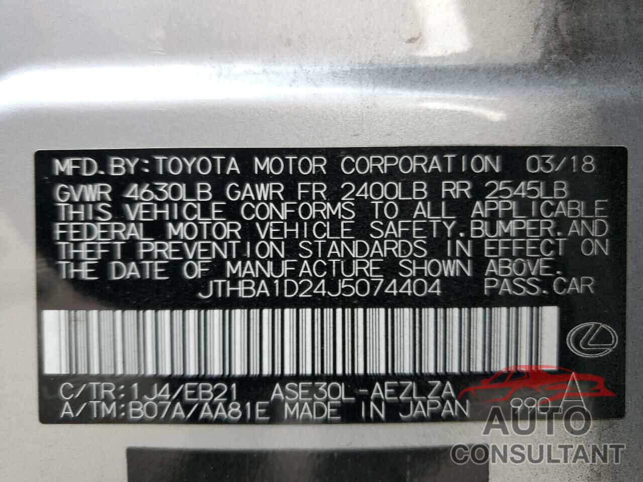 LEXUS IS 2018 - JTHBA1D24J5074404