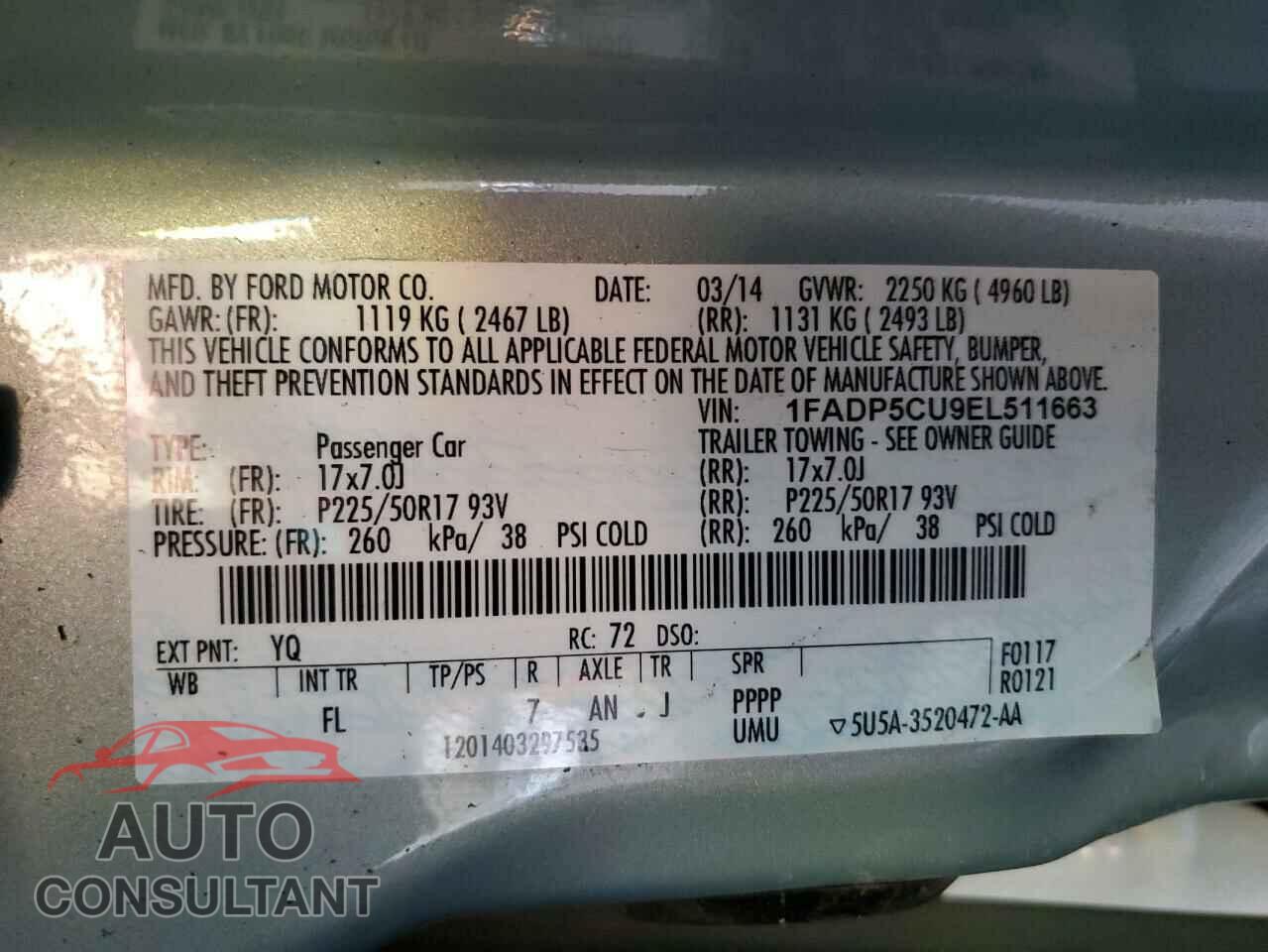 FORD CMAX 2014 - 1FADP5CU9EL511663