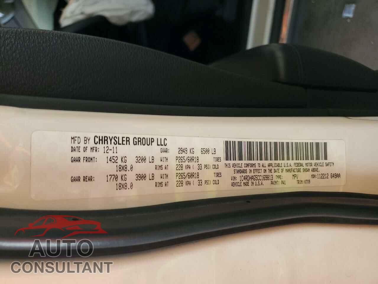 DODGE DURANGO 2012 - 1C4RDHAG5CC169813