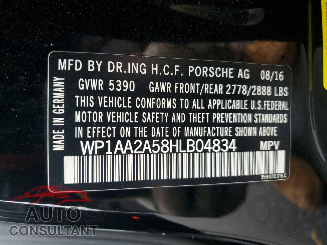 PORSCHE MACAN 2017 - WP1AA2A58HLB04834