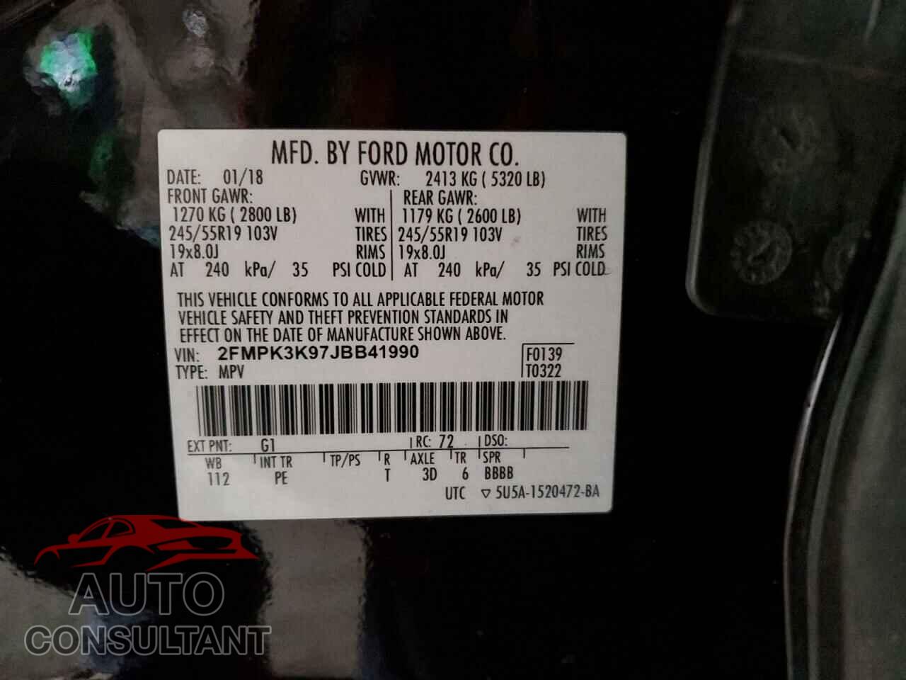FORD EDGE 2018 - 2FMPK3K97JBB41990