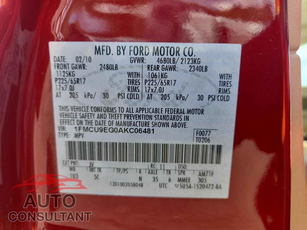 FORD ESCAPE 2010 - 1FMCU9EG0AKC06481
