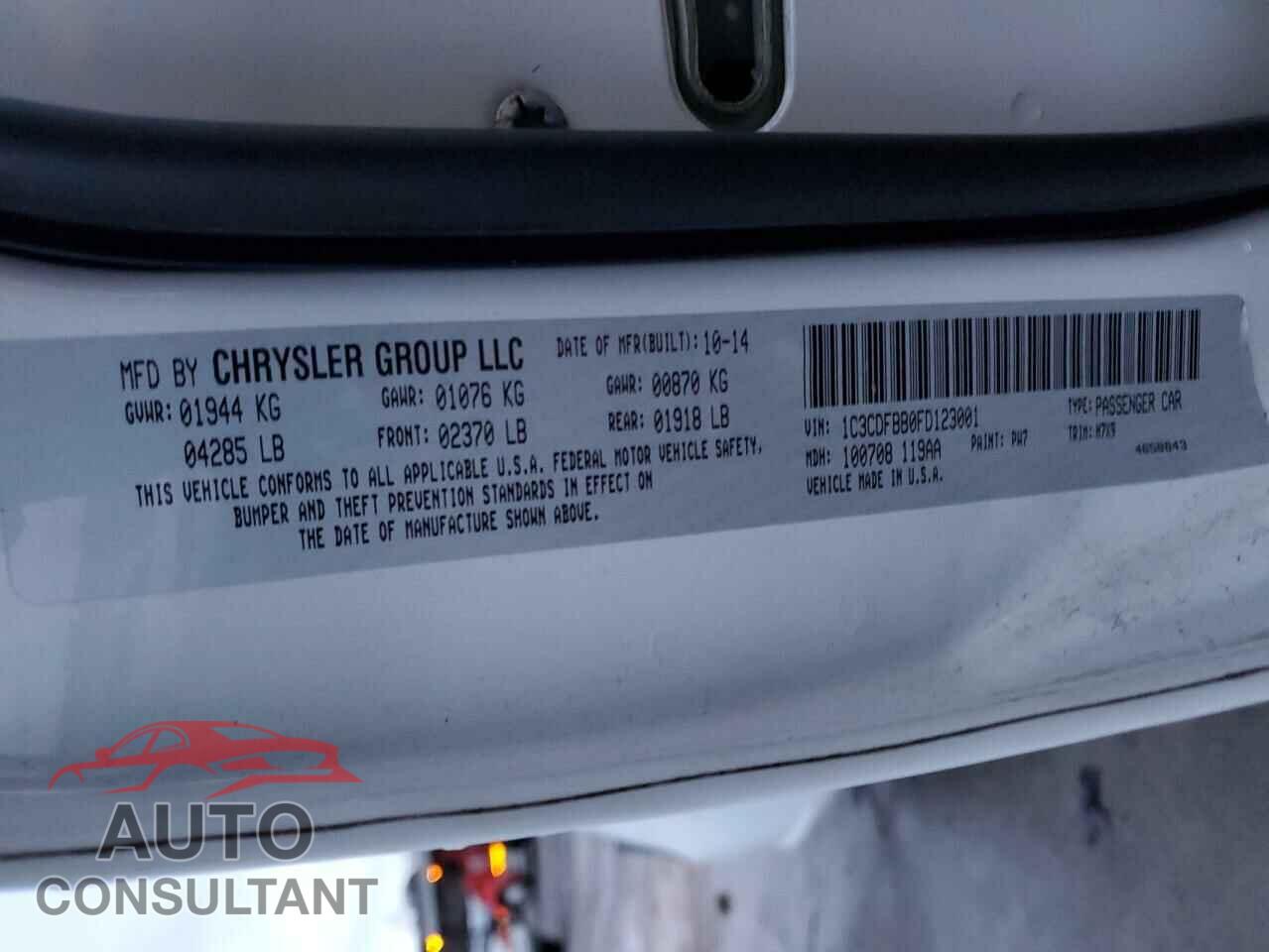 DODGE DART 2015 - 1C3CDFBB0FD123001