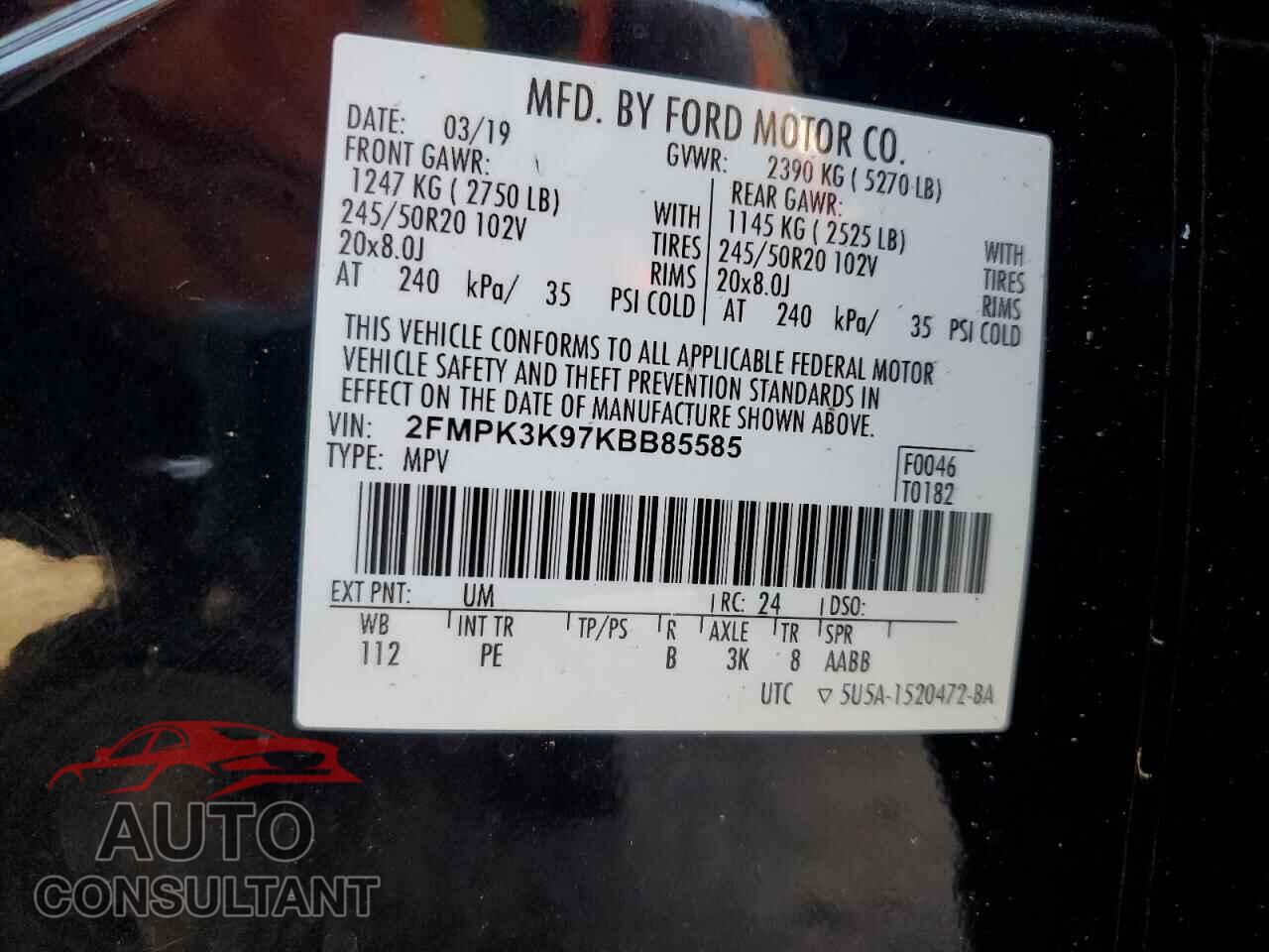 FORD EDGE 2019 - 2FMPK3K97KBB85585