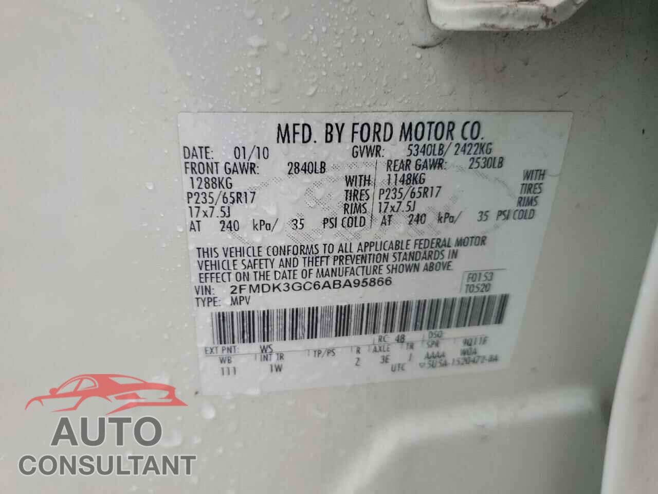 FORD EDGE 2010 - 2FMDK3GC6ABA95866