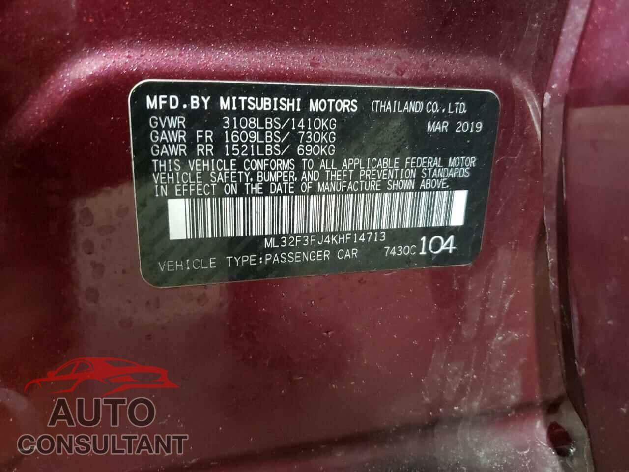 MITSUBISHI MIRAGE 2019 - ML32F3FJ4KHF14713