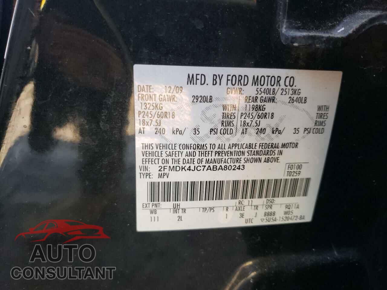 FORD EDGE 2010 - 2FMDK4JC7ABA80243