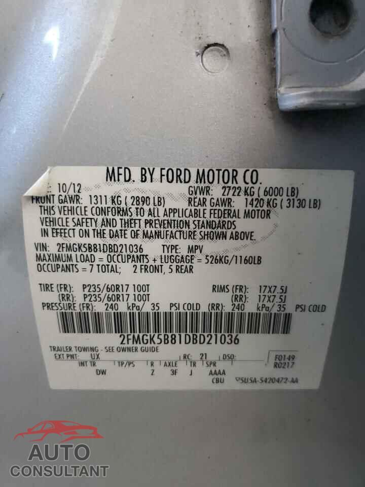 FORD FLEX 2013 - 2FMGK5B81DBD21036